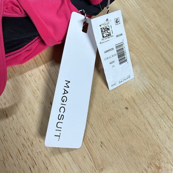 Magicsuit NWT Aubrey One Piece High Neck Coral Rose Pink Size 14 Soft Cup Bra - Picture 4 of 14